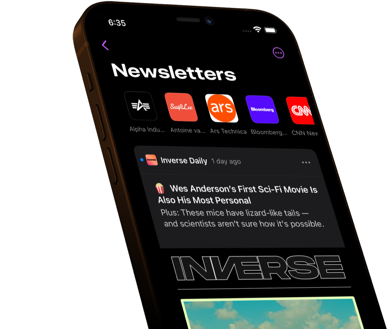 iPhone. Big Mail Newsletters: Timeline layout